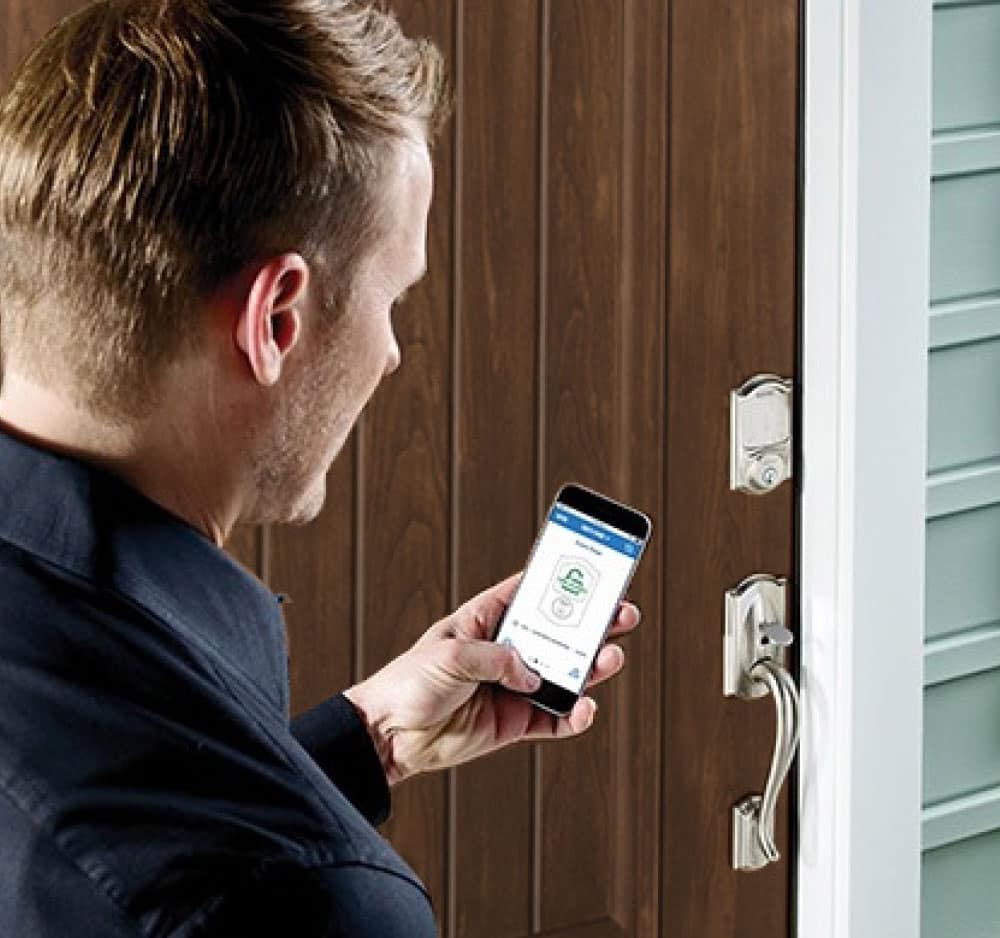 door hardware nj guy locking door using phone