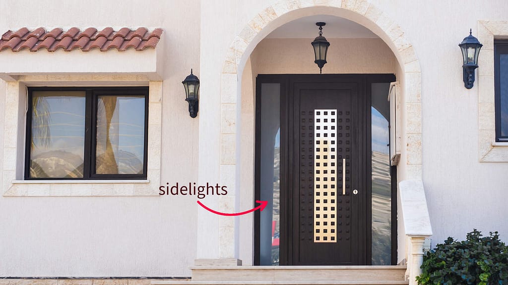 Black exterior door with sidelights